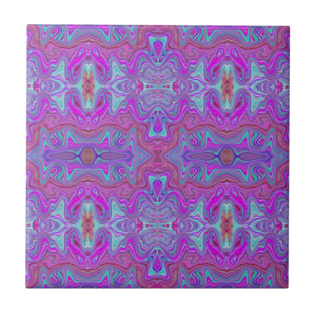Azulejo Patrón ondulado mármol trippy magenta y azul (Frente)