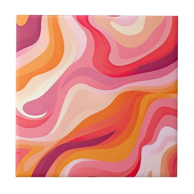 Azulejo Patrón ondulado retro Boho Estético Rosa (Frente)