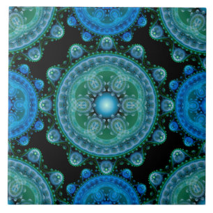 Azulejo Patrón oriental azul fractal verde