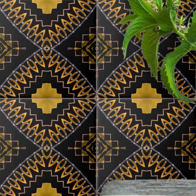 Azulejo Patrón oriental bohemio marroquí negro y oro (Subido por el creador)