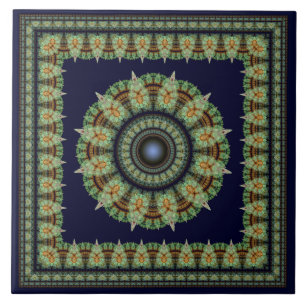 Azulejo Patrón oriental de hada fractal verde