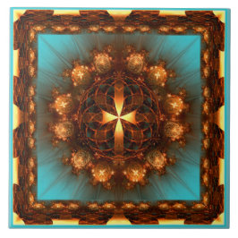 Azulejo Patrón ornamentado de cruz fractal brillante