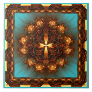 Azulejo Patrón ornamentado de cruz fractal brillante