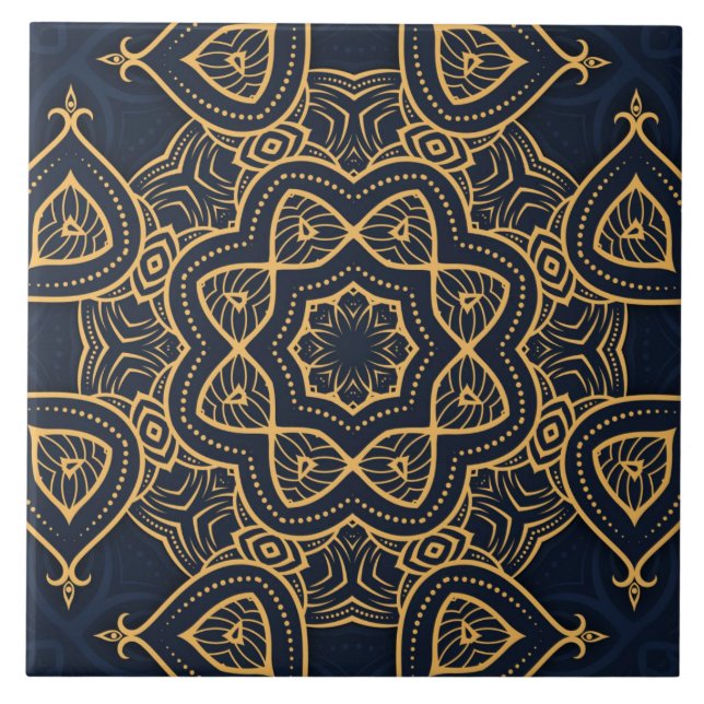 Azulejo patrón oro negro elegante (Frente)