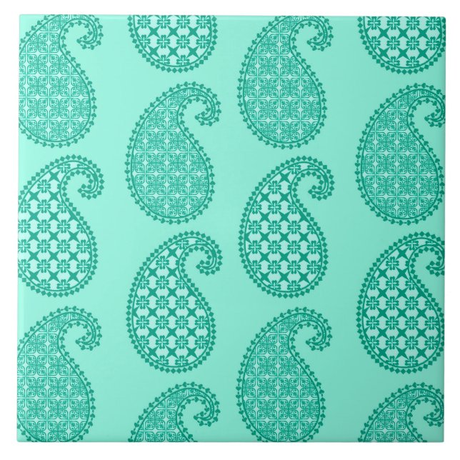 Azulejo Patrón paisley, aqua y turquesa (Frente)