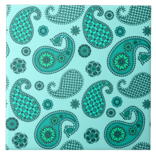 Azulejo Patrón Paisley, Aqua y Turquesa