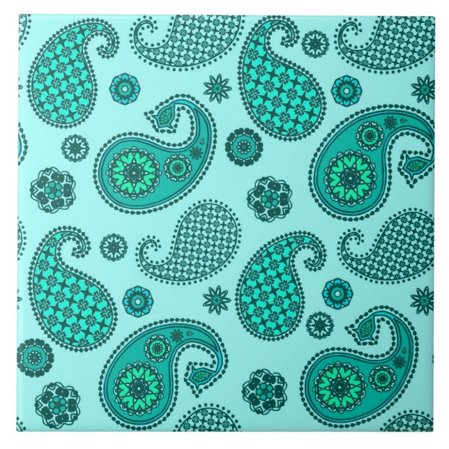 Azulejo Patrón Paisley, Aqua y Turquesa (Frente)