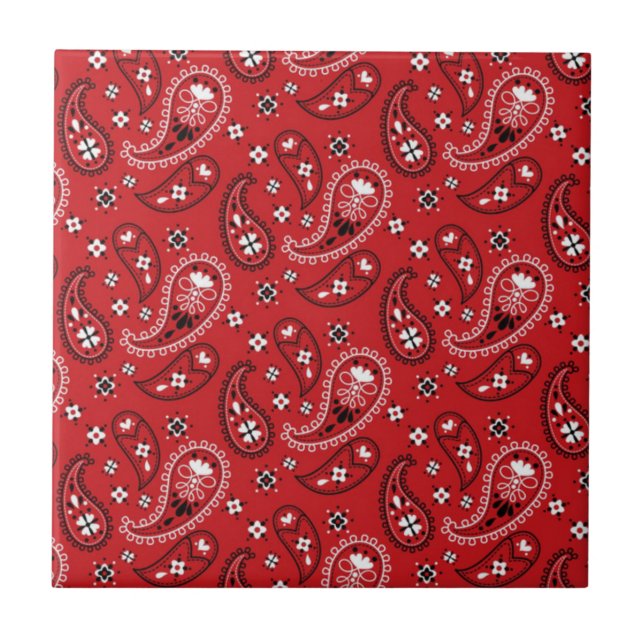 Azulejo Patrón Paisley con fondo rojo-23214 (Frente)