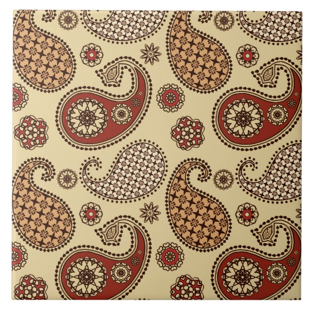 Azulejo Patrón paisley, marrón, tostado y beige (Frente)