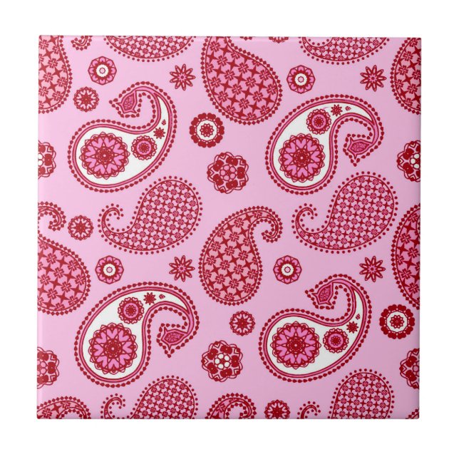Azulejo Patrón paisley, menta rosa y blanco (Frente)