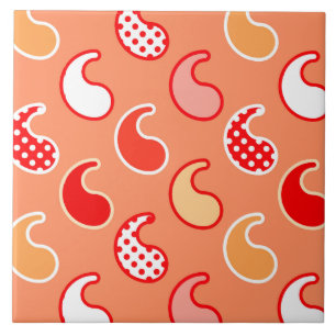 Azulejo Patrón paisley moderno, Naranja coral y blanco
