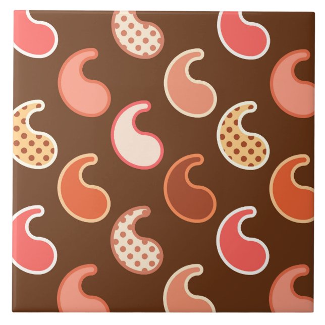 Azulejo Patrón paisley moderno, tonos de la Tierra, marrón (Frente)