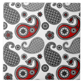Azulejo Patrón paisley, negro, blanco y rojo