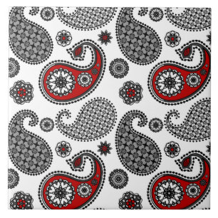 Azulejo Patrón paisley, negro, blanco y rojo