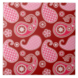 Azulejo Patrón paisley, rojo oscuro, rosa y blanco