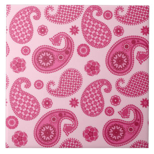 Azulejo Patrón Paisley, rosa de coral pastel y fucsia