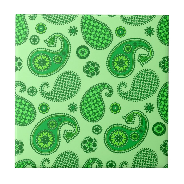 Azulejo Patrón Paisley, verde limón y esmeralda (Frente)