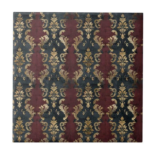 Azulejo Patrón Persa Damask Noir Dorado (1) (Frente)