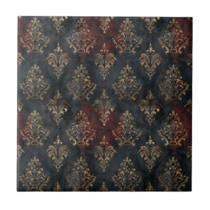 Azulejo Patrón Persa Damask Noir Dorado (2)