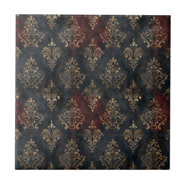 Azulejo Patrón Persa Damask Noir Dorado (2) (Frente)