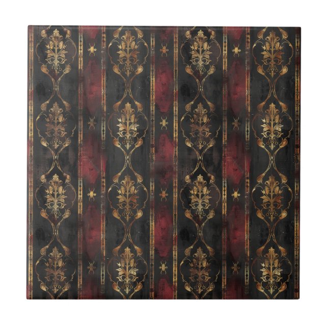 Azulejo Patrón Persa Damask Noir Dorado (3) (Frente)