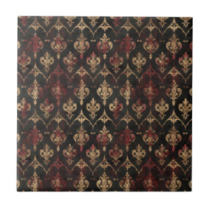 Azulejo Patrón Persa Damask Noir Dorado (5)