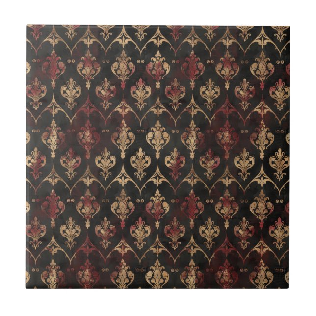 Azulejo Patrón Persa Damask Noir Dorado (5) (Frente)