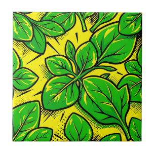 Azulejo Patrón Pop Art de Hojas Verdes Vibrantes