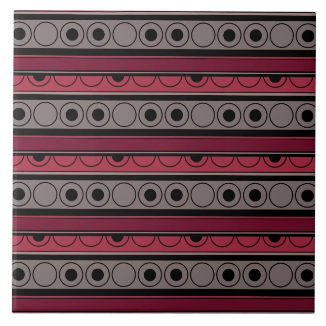 Azulejo Patrón rayado con círculos y anillos estilo retro (Frente)
