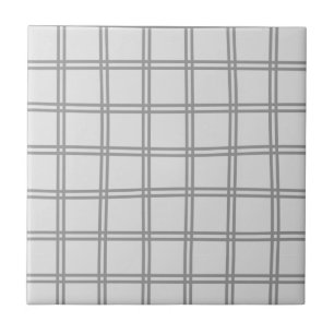 Azulejo Patrón rayado de cuadrícula gris y blanco
