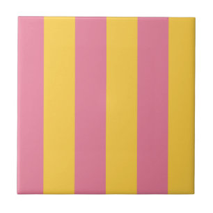 Azulejo Patrón rayado vertical brillante rosa y amarillo