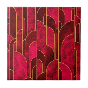 Azulejo Patrón real rojo y oro Art Deco