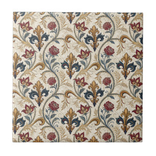 Azulejo Patrón Real Vintage Barroco de Flor de Lis y Rosas