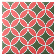 Patrón retro a mediados de siglo verde floral y ro