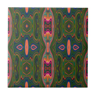 Azulejo Patrón Retro Abstracto Azul, Verde y Naranja