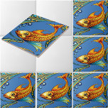 Azulejo Patrón Retro Art Nouveau de Peces Koi<br><div class="desc">Este colorido diseño retro se derivó de un patrón de peces koi y algas art nouveau en blanco y negro de Mabel Syson encontrado en una publicación antigua y sería un buen patrón de friso de borde o salpicadero para el baño. Puedes personalizar el color de fondo.</div>