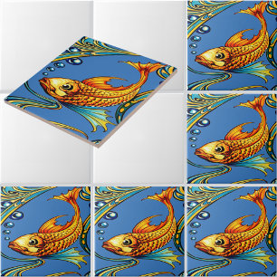 Azulejo Patrón Retro Art Nouveau de Peces Koi