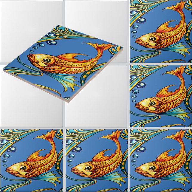 Azulejo Patrón Retro Art Nouveau de Peces Koi (Subido por el creador)