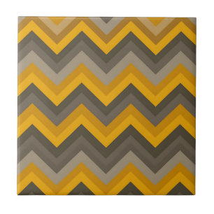 Azulejo Patrón Retro Chevron Mostaza Amarillo Gris