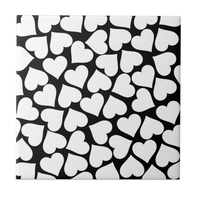 Azulejo Patrón retro de corazón blanco y negro (Frente)