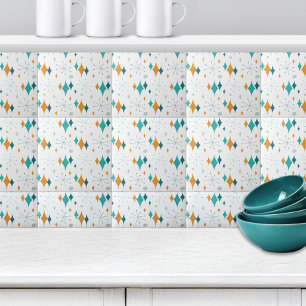 Azulejo Patrón Retro de Estrellas Starburst Naranja Turque