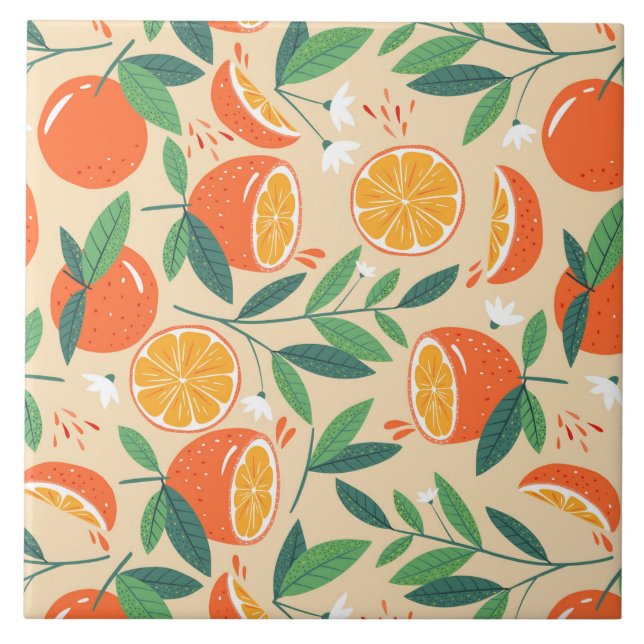 Azulejo Patrón retro de fruta de cítricos naranja (Frente)