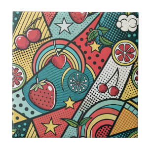 Azulejo Patrón Retro de Pop Art de Cómic de Fresa de los 8