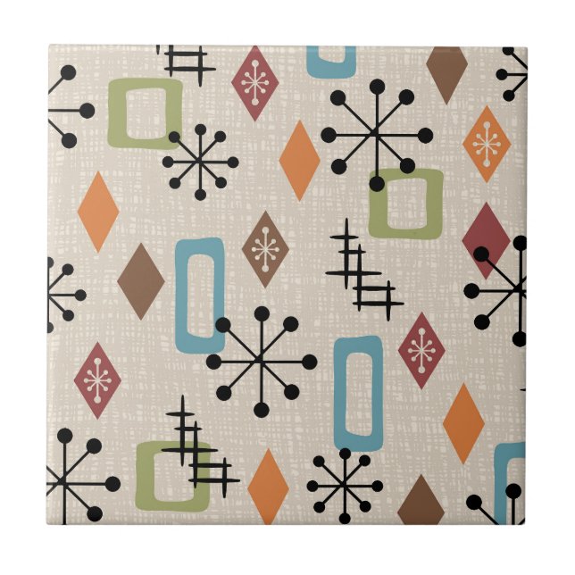 Azulejo Patrón retro de resumen atómico moderno de mediado (Frente)