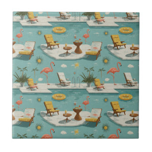 Azulejo Patrón Retro de Verano junto a la Piscina de Flame