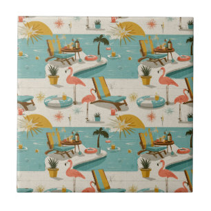 Azulejo Patrón Retro de Verano junto a la Piscina de Flame