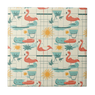 Azulejo Patrón Retro de Verano junto a la Piscina de Flame