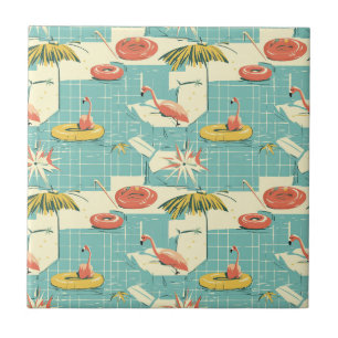Azulejo Patrón Retro de Verano junto a la Piscina de Flame