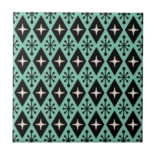 Azulejo Patrón Retro Mid Century Moderno de Starburst de D (Frente)