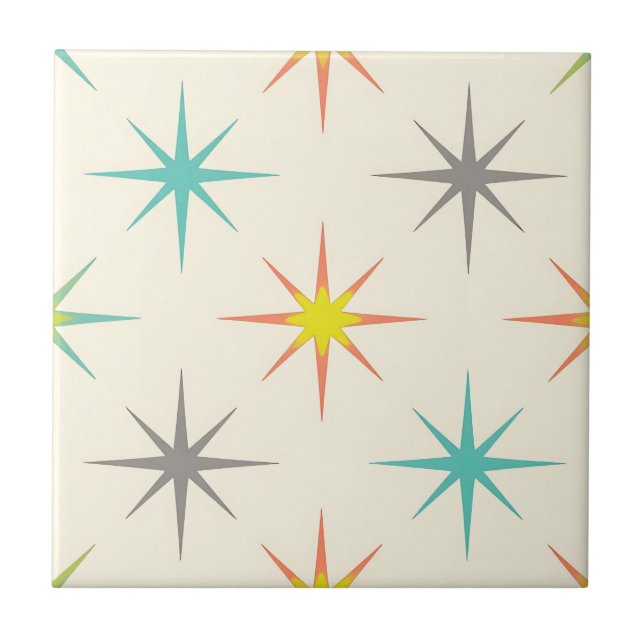 Azulejo Patrón Retro Starburst de Mitad de Siglo (Frente)